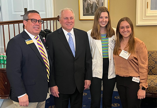 Dr. José Arce with House Majority Leader Steven Scalise (R-La.) and Callie Ezell and Kristen Weimer, students at the LSU School of Veterinary Medicine. 