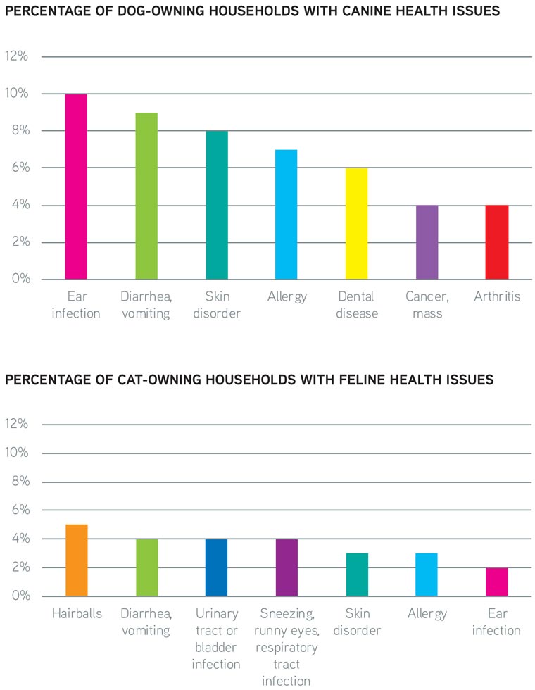 Charts: Percentage of dog- and cat-owning households with health issues