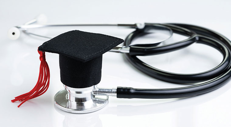 Graduation cap and stethoscope