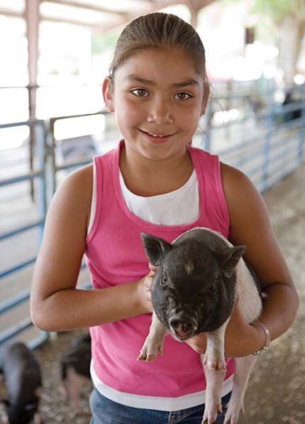 Girl holding a piglet
