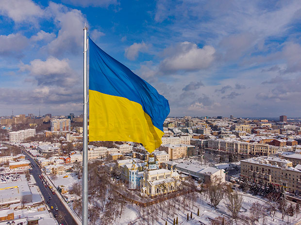 Ukrainian flag flying over Kharkiv