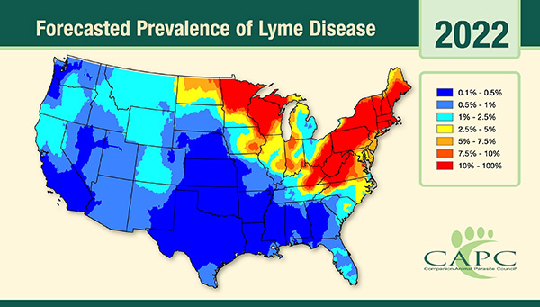 U.S. map: Forecasted Prevalence of Lyme Disease, 2022