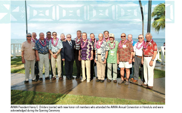 AVMA President Henry E. Childers (center) with new honor roll members