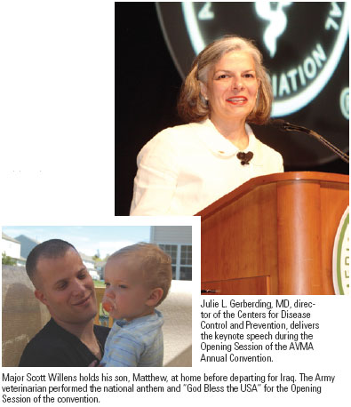 Photos of Julie L. Gerberding, MD, and Major Scott Willens and son