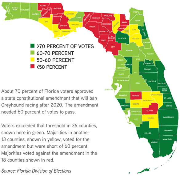Color-coded State of Florida Counties Map - Source: Florida Division of Elections