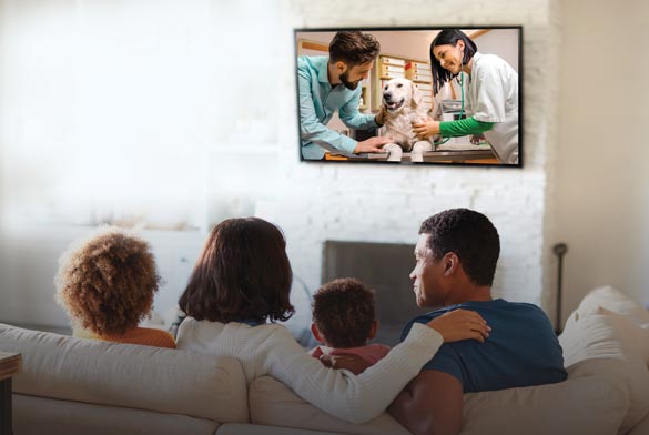 A family at home watching TV