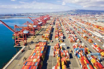 Aerial view of the Port of Long Beach container yard