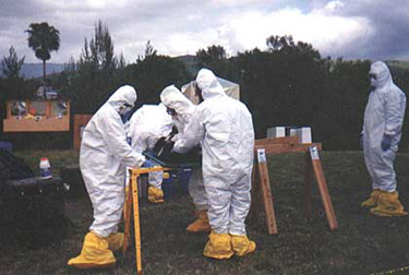A Veterinary Medical Assistance Team participates in a HAZMAT drill.