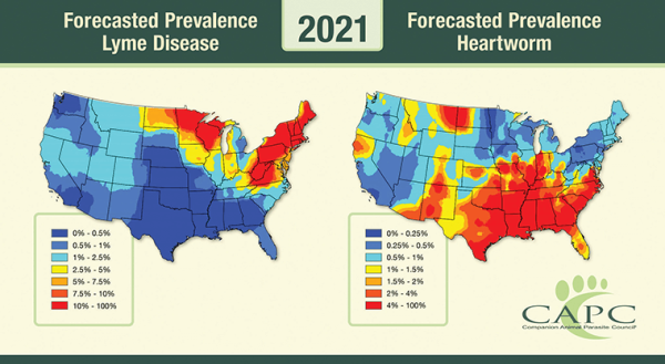 Forecasted Prevalence Lyme Disease and Heartworm, 2021